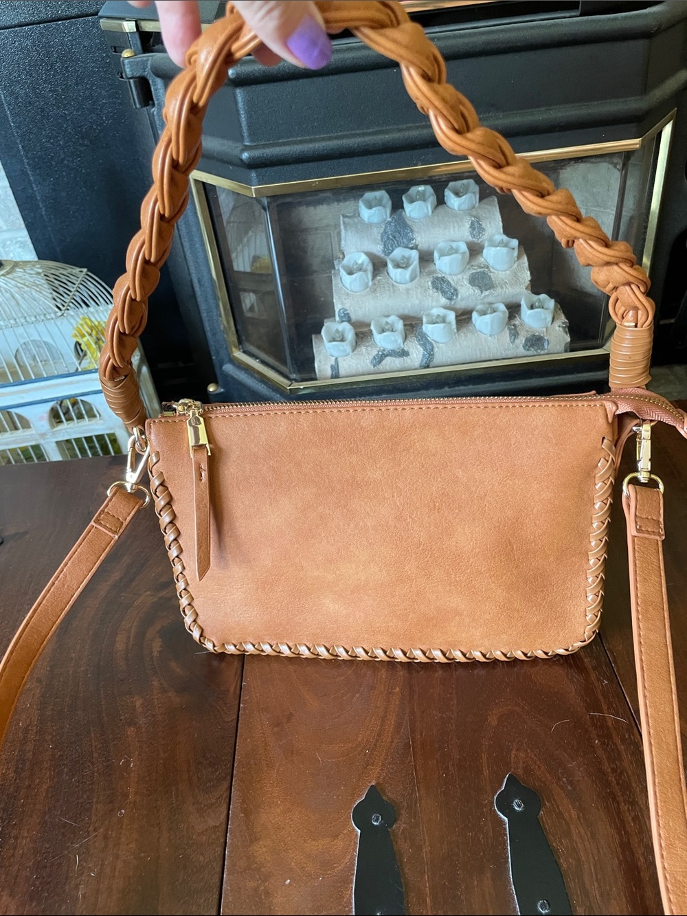 Moda Luxe Braided Handle Tan Shoulder Bag